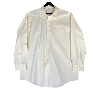 Brooks Brothers Pinpoint Oxford Shirt Mens 17.5 4/5 Beige Yellow Non Iron POLO